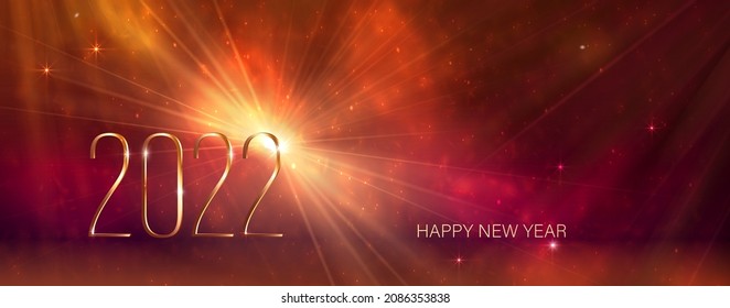 2022 metallic numbers with christmas tree and text Happy New Year. Vector.