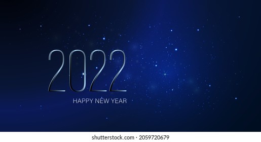 2022 números metálicos fondo cósmico con luz en la tarjeta de felicitación Feliz Año Nuevo. Vector.