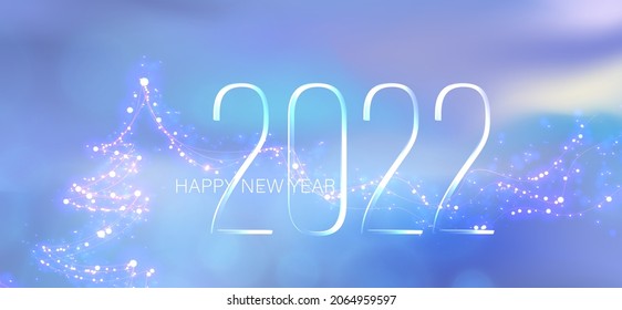 2022 metallic numberswith christmas tree and text Happy New Year. Vector.