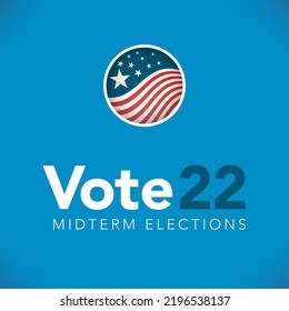 Diseño de elecciones de mitad de período 2022 con icono del voto rojo blanco y azul