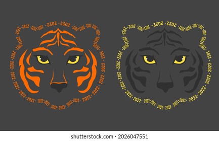 2022, Modern Tiger Logo on dark background. Dark and Orange Logo variations. Happy Chinese new year 2022, Tiger Zodiac sign.  Trendy Illustration , Good for web and print.