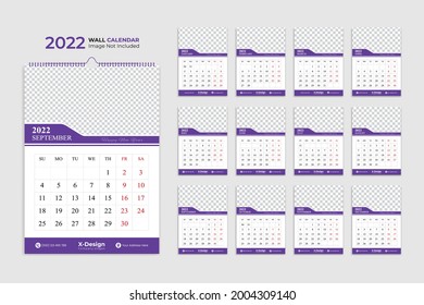 2022 modern wall calendar layout template, date planner, yearly planner, events calendar