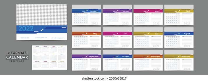 2022 Modern Yearly Calendar Design In Two Formats With Copy Space.