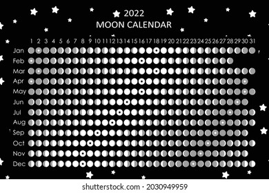 2022 Moon Calendar. Astrological Calendar Design. Planner. Place For Stickers. Month Cycle Planner Mockup. Isolated Black And White Background.