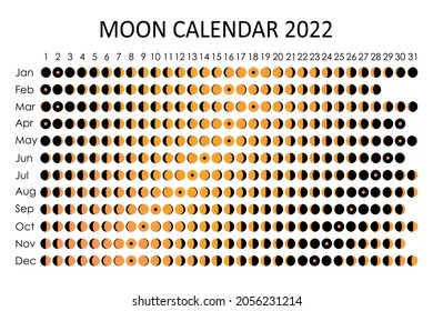 2022 Moon calendar. Astrological calendar design. planner. Place for stickers. Month cycle planner mockup. Isolated black and white background.