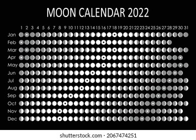 2022 Moon calendar. Astrological calendar design. planner. Place for stickers. Month cycle planner mockup. Isolated black and white background.