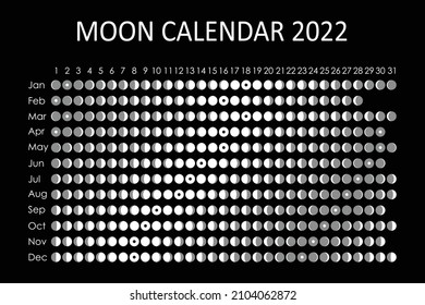 2022 Moon calendar. Astrological calendar design. planner. Place for stickers. Month cycle planner mockup. Isolated black and white background.