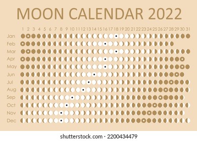 2022 Moon Calendar. Astrological Calendar Design. Planner. Place For Stickers. Month Cycle Planner Mockup. Isolated Black And White Background.