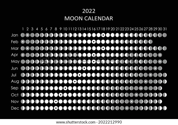 2022 Moon calendar. Astrological calendar\
design. planner. Place for stickers. Month cycle planner mockup.\
Isolated black and white\
background.