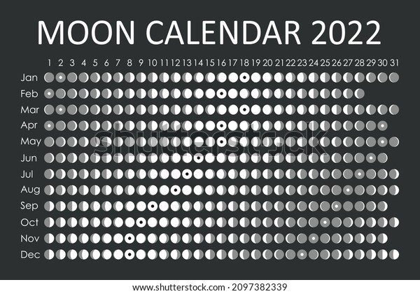 2022 Moon calendar. Astrological calendar\
design. planner. Place for stickers. Month cycle planner mockup.\
Isolated black and white\
background.
