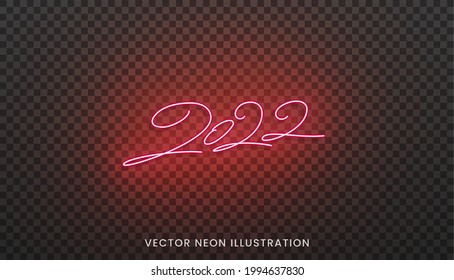 2022 neon lettering. Bright red sign for New Year 2022