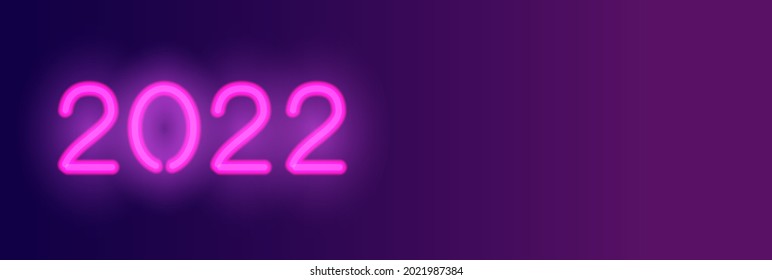 2022 neonenlanges Vektorbanner. Violette Neonnummern auf dunklem Hintergrund. Holiday-Header für soziale Medien mit Kopienraum für Text