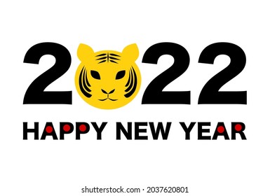 2022 New Year’s card. Alphanumeric and tiger face design. Vector illustration. White background.
