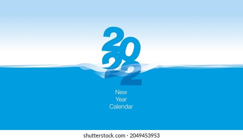 2022 New Desk Calendar Cover planner template wave water blue background