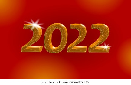 2022 Año Nuevo 3D de baja textura de poli. Ilustración del número dorado de forma brillante. Decoración de la celebración vector tarjeta de saludo de afiches amarillo dorado