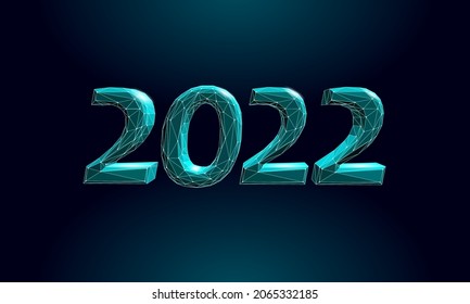 2022 New Year 3D metal ice texture. Glowing shape blue dark neon number illustration. Celebration decoration steel silver chrome poster greeting card vector