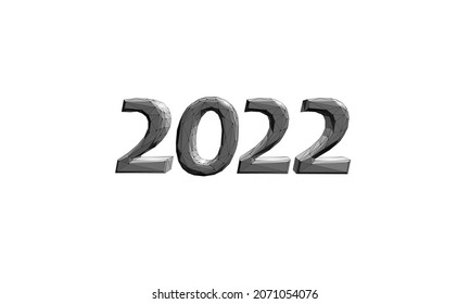 2022 New Year 3D metal ice texture. Glowing shape blue dark neon number illustration. Celebration decoration steel silver chrome poster greeting card vector