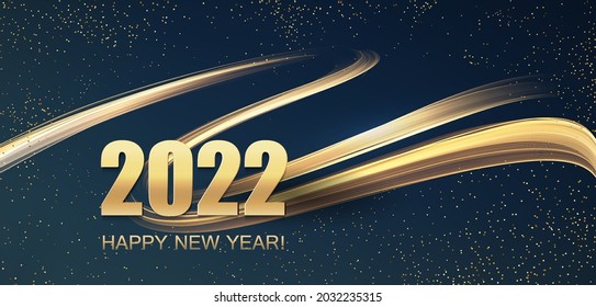 2022 New Year Abstract Shiny Color Gold Wave Design Element