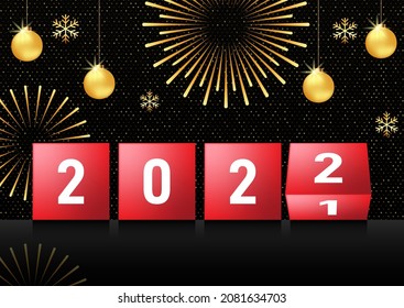 2022 new year background decorative with luxury golden firework and glister texture. Design element template can be used for wallpaper, brochure, print, vector illustration