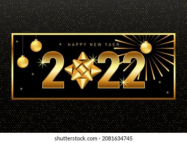 2022 Neujahr Hintergrund dekorativ mit luxuriösem goldenen Feuerwerk und Glitterstruktur. Die Vorlage für Designelemente kann für Bildschirmhintergründe, Broschüren, Drucke und Vektorgrafik verwendet werden