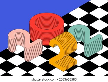 2022 new year background decorative with modern retro isomegric typography. Design element template can be used for wallpaper, brochure, print, vector illustration