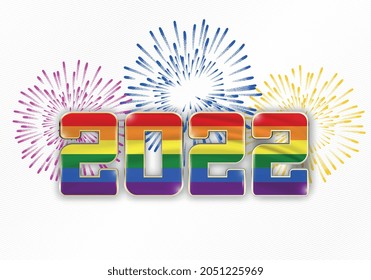 2022 New Year background with flag of LGBT and fireworks