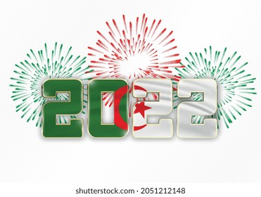 2022 New Year background with national flag of Algeria and fireworks