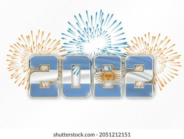 2022 New Year background with national flag of Argentina and fireworks