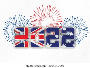 2022 New Year Background With National Flag Of Australia And Fireworks