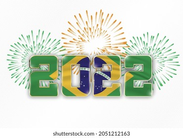 2022 New Year background with national flag of Brazil and fireworks