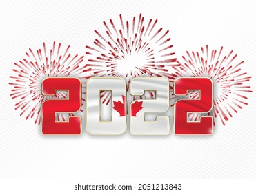 2022 new year background with national flag of Canada and fireworks