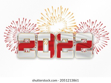 2022 new year background with national flag of England and fireworks