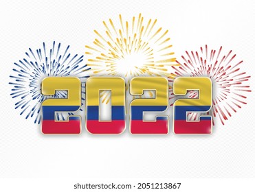 2022 new year background with national flag of Colombia and fireworks