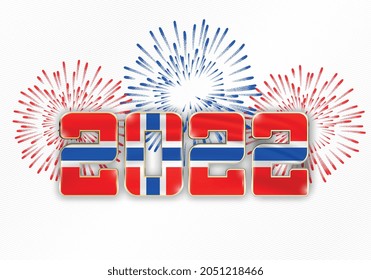 2022 New Year background with national flag of Norway and fireworks