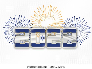 2022 New Year background with national flag of Israel and fireworks