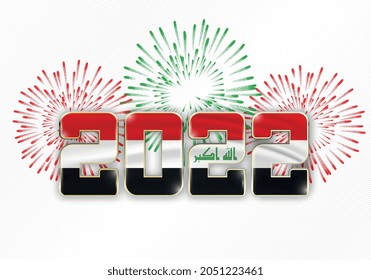 2022 New Year background with national flag of Iraq and fireworks