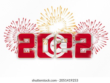 2022 New Year background with national flag of Tunisia and fireworks