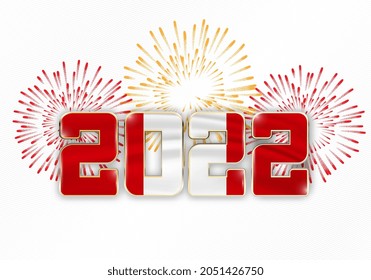 2022 New Year background with national flag of peru and fireworks