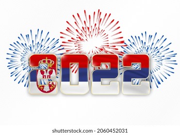 2022 New Year background with national flag of Serbia and fireworks