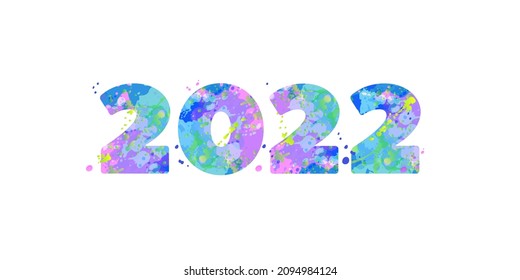 2022 New Year banner. Creative vector typography digits with multicolored spots of paint on a white background. Template for Christmas flyer, greeting card, brochure.