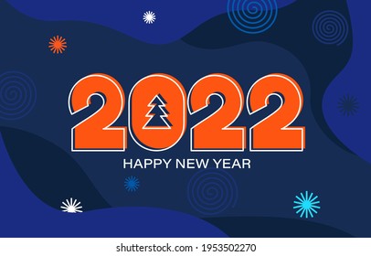 2022 New Year banner with numbers on dark blue fluid background with fireworks and place for text.Template for greeting card,invitation, poster,flyer, web.Minimalistic trendy backdrop for cover.Vector