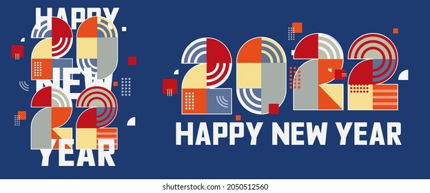 2022 New Year banner with numbers from simple geometric shapes and figures. Creative concept of 2022 Happy New Year posters set. Design templates with typography logo 2022