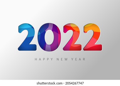 2022 new year banner, numbers paper cut colorful. Creative happy new year design, vector stained glass digits typography for greeting card or holiday poster