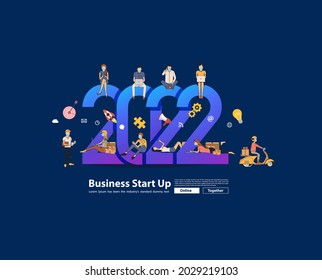 2022 new year Business people working together selling online ideas concept, Vector illustration modern layout template