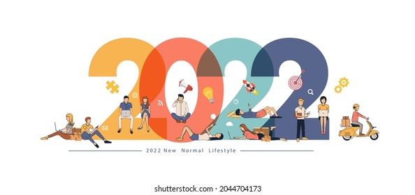 2022 new year Business people working together new normal idea concept, Vector illustration modern layout template