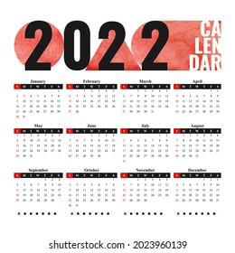 2022 new year calendar page with abstract geometric watercolor, diary desktop. Week Start Sunday. Business day and month planner template isolated on white. Vector mock up illustration