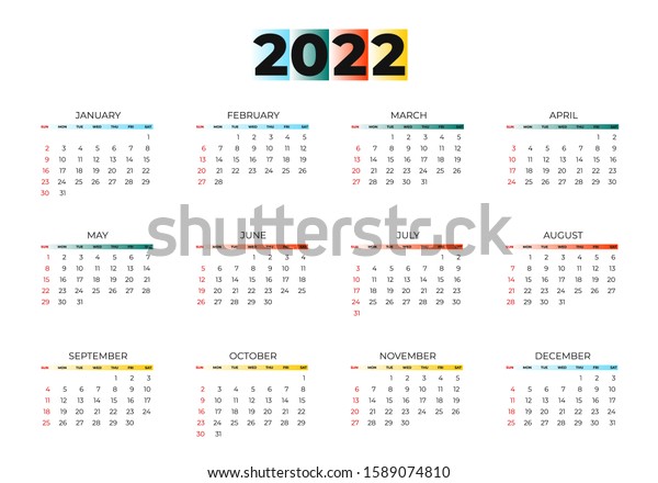 2022 New Year Calendar Page Color Stock Vector Royalty Free 1589074810