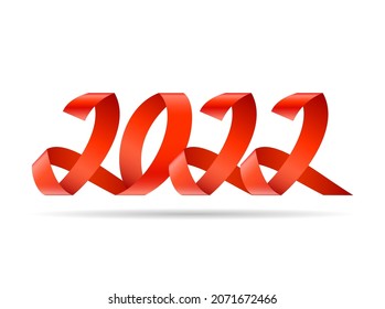 2022 New Year card template with red gift ribbon. Vector illustration