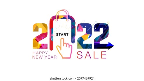 2022 New Year Celebration And Sale Offer Concept. Colorful Online Digital Mobile App Shopping Creative Banner Poster Logo Design 