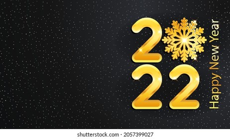 2022 new year and christmas background with golden shining numbers and snowflake. Luxurious elegant vector illustration.